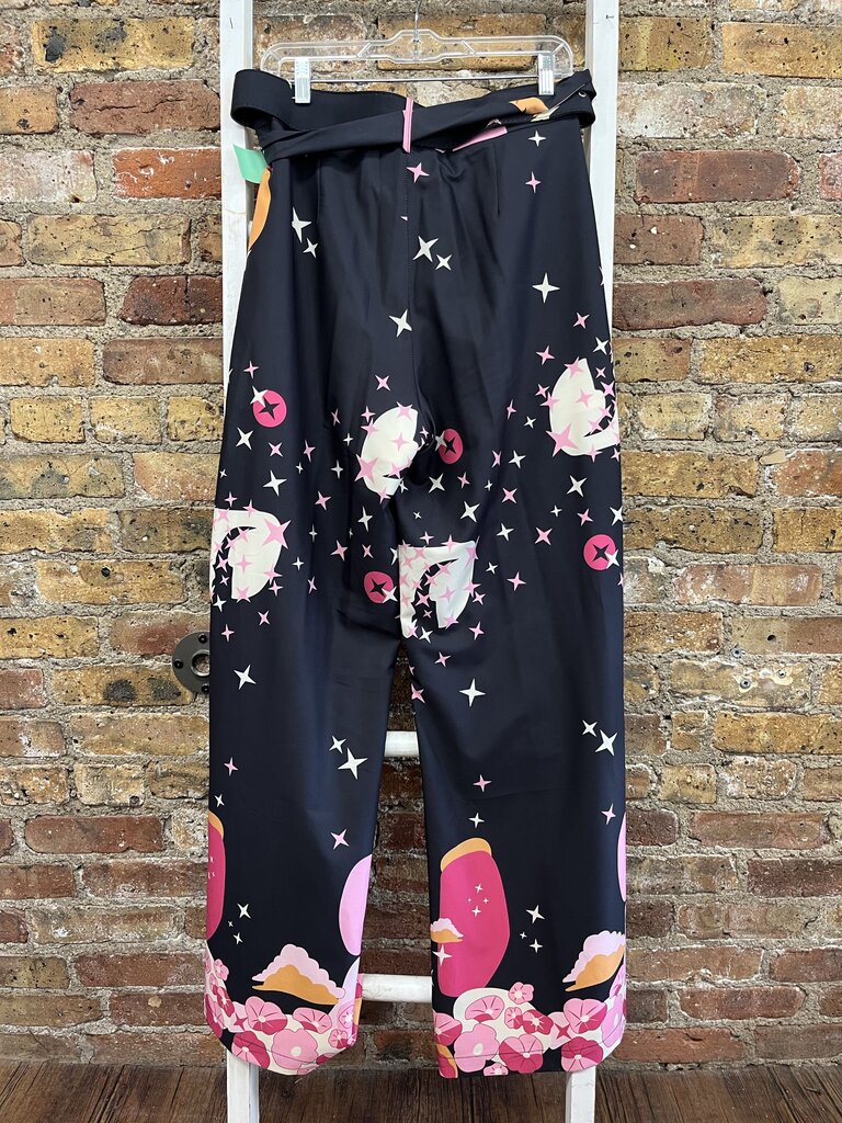 Pattern Pants w/ Scarf Belt & Buckle Belt