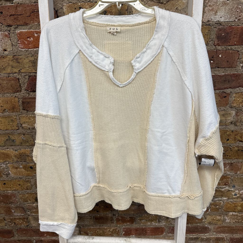 Top LS Waffle Knit Detail