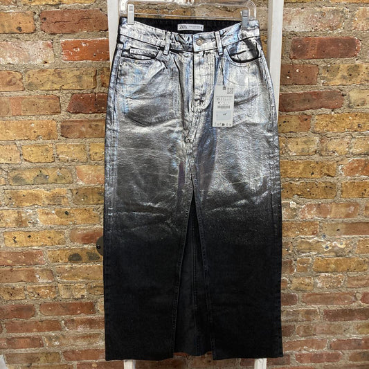 Metallic Denim Long Skirt