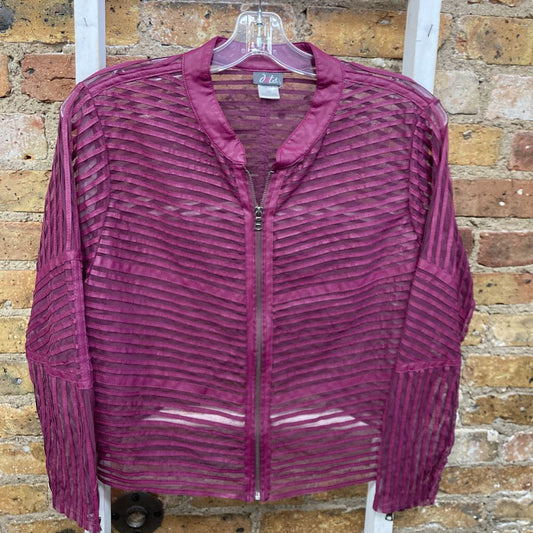 Mesh Zip Up Jacket Faux Leather Stripes