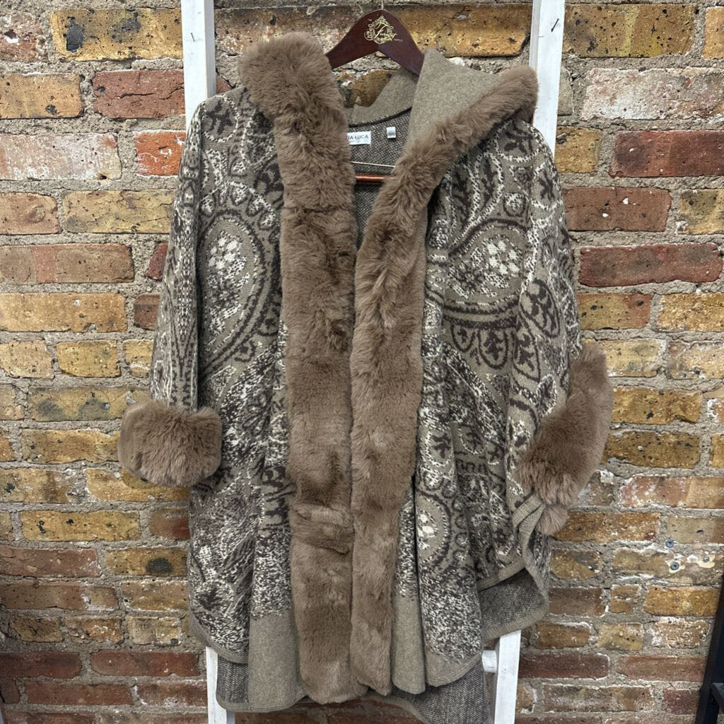 Jacket Print Faux Fur Trim
