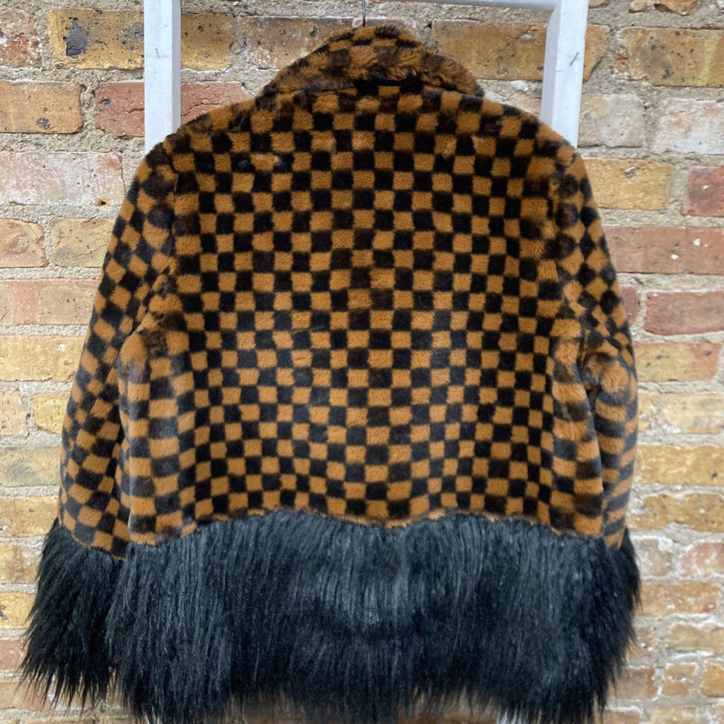Coat Checkered Faux Fur