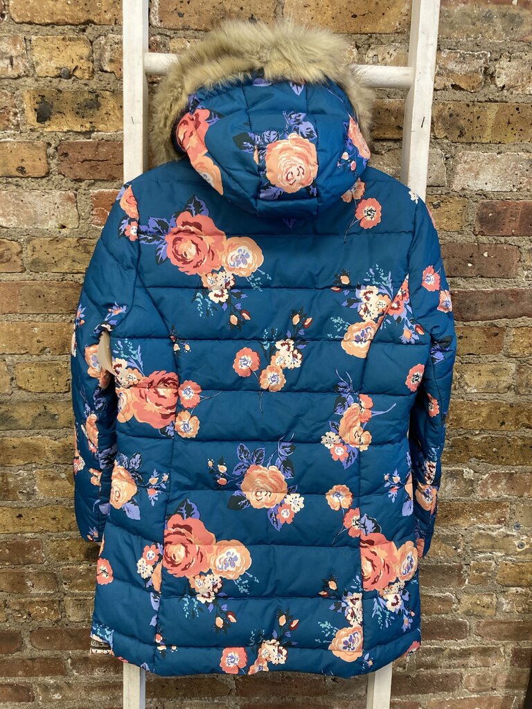 Floral Puffer Coat Faux Fur Hood