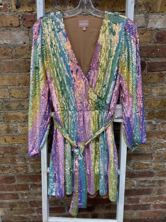Rainbow Sequin LS Dress