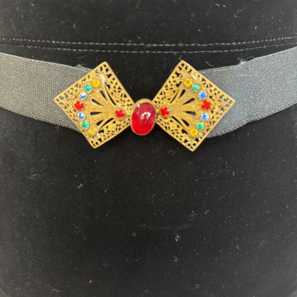 Antique 1920's Filigree Colored Rhinestones Belt