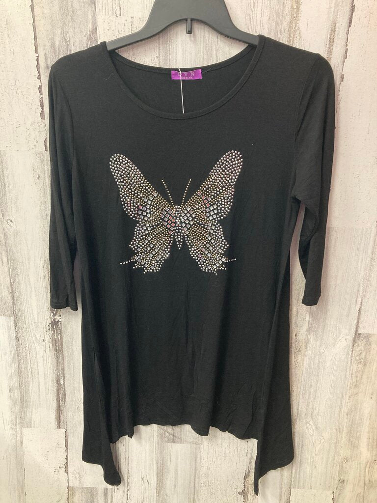 NWT Shirt LS Bling Butterfly Asym Hem