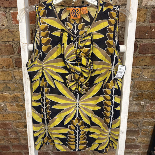 Top Slvls Palm Print Ruffle