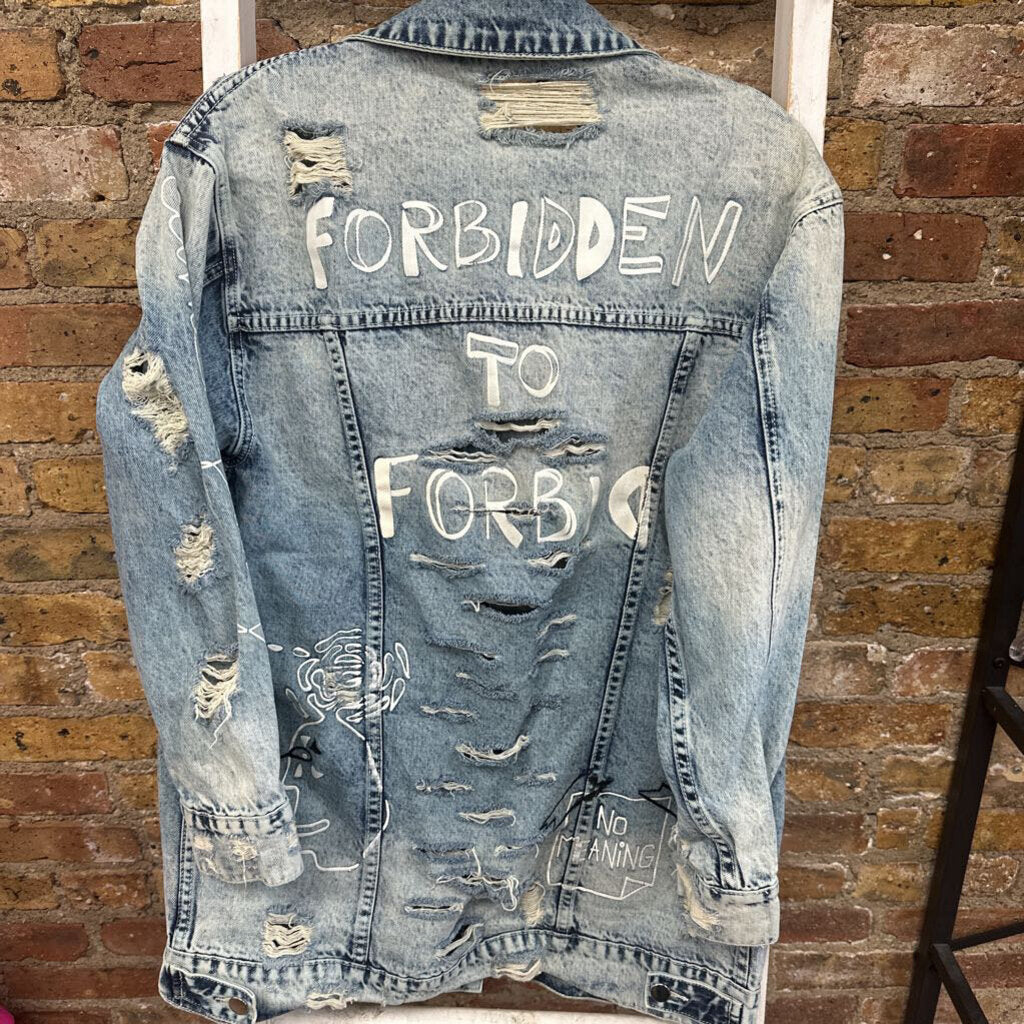 Jacket Denim Distressed Graphic