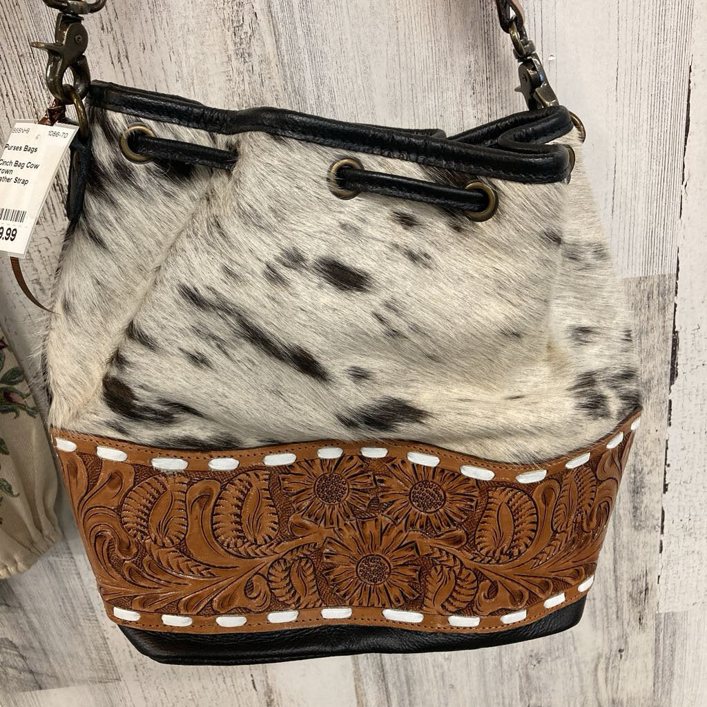 Cinch Bag Cow Hair Tooled Leather