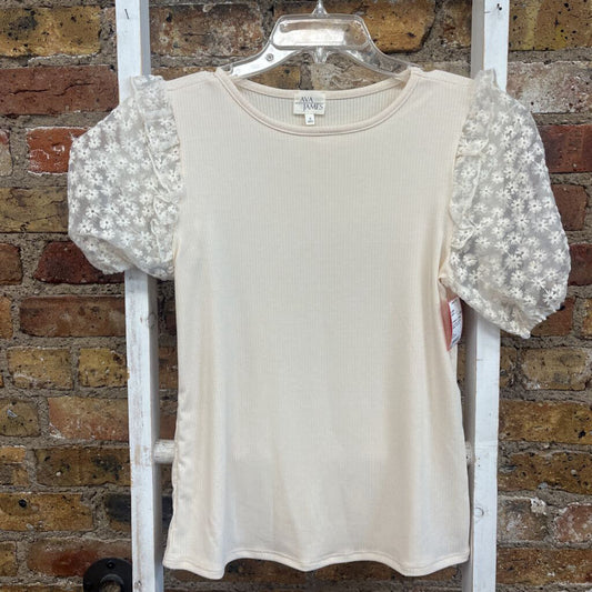 Top SS Ribbed Lace Slv