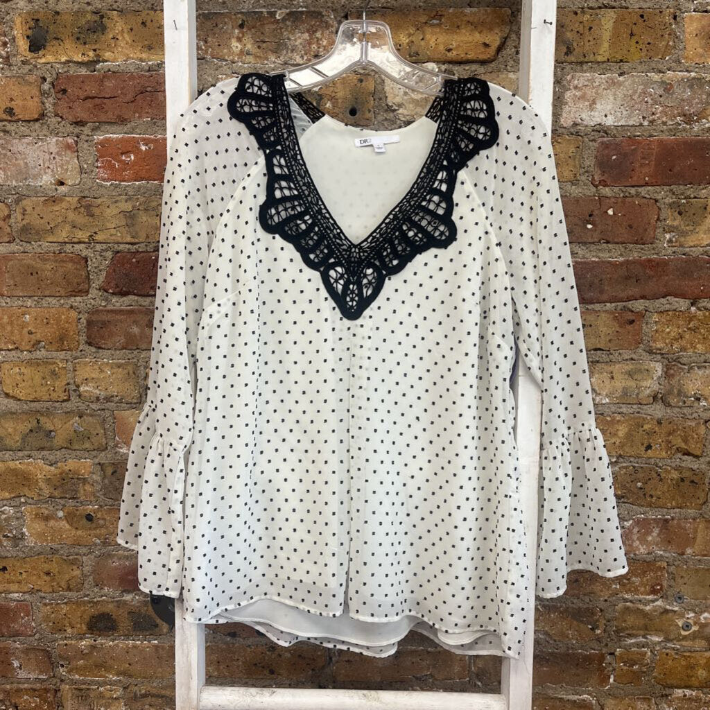Blouse LS Lace/Print