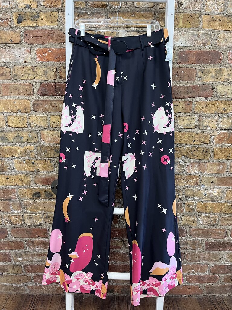 Pattern Pants w/ Scarf Belt & Buckle Belt