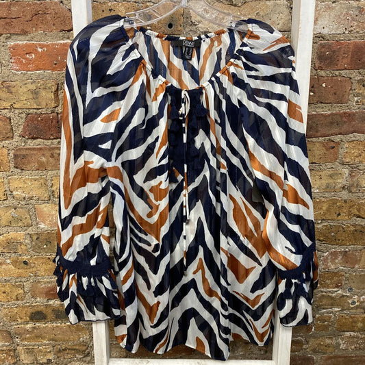 Sheer Zebra Stripe Blouse Tassels