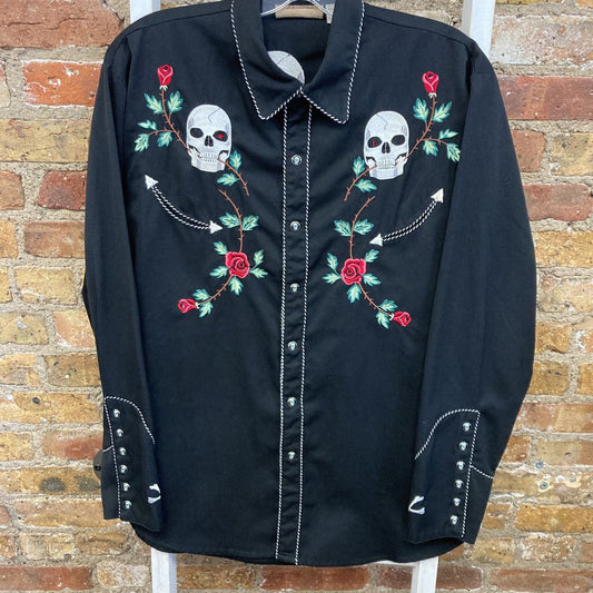 Embroidered BD Shirt Skull Roses