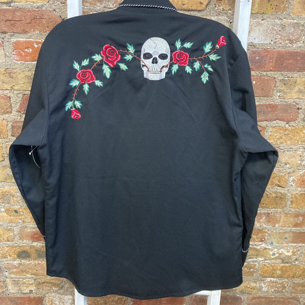 Embroidered BD Shirt Skull Roses