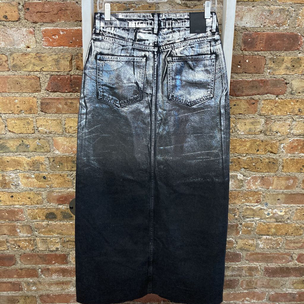 Metallic Denim Long Skirt