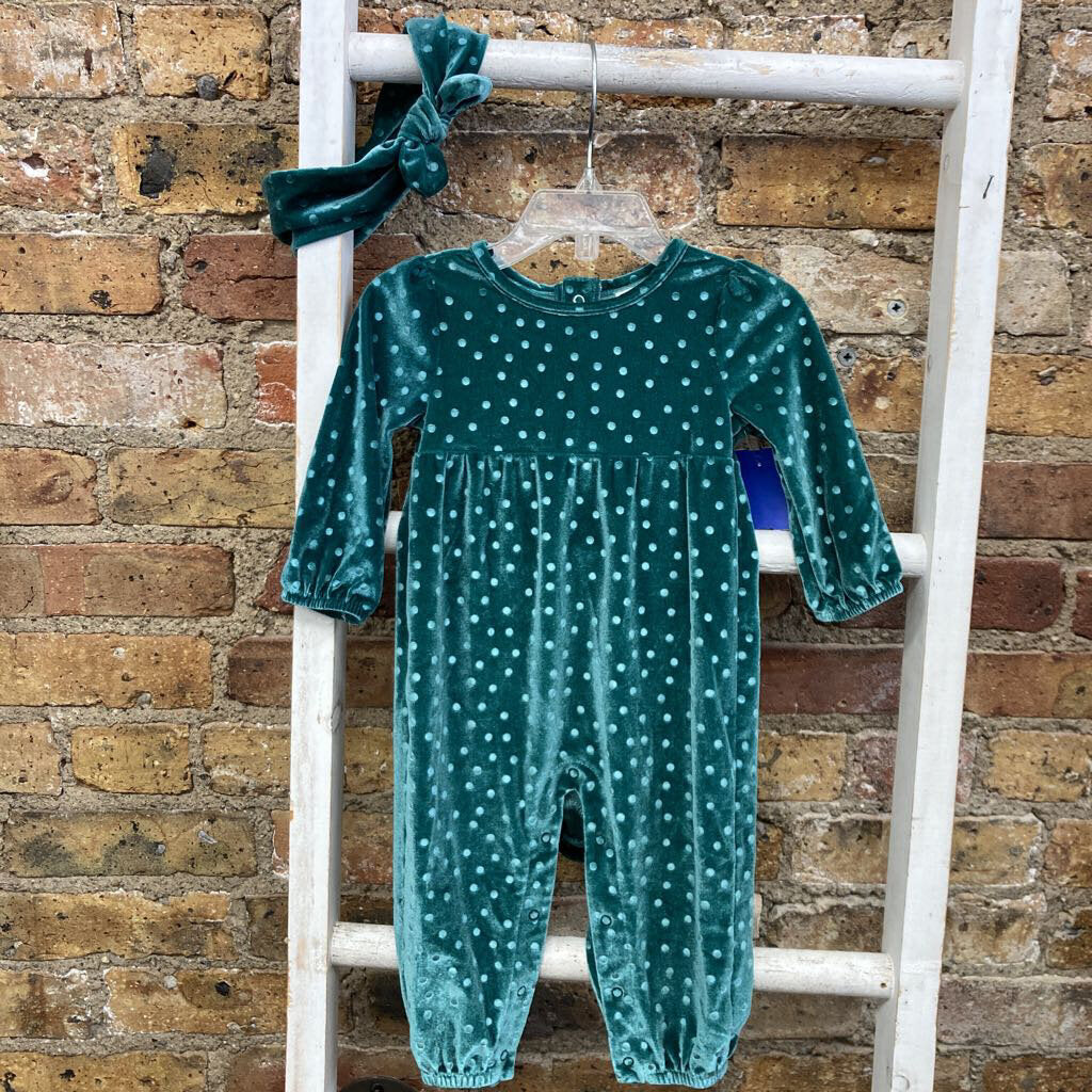 2 pc Romper/Headband Velour