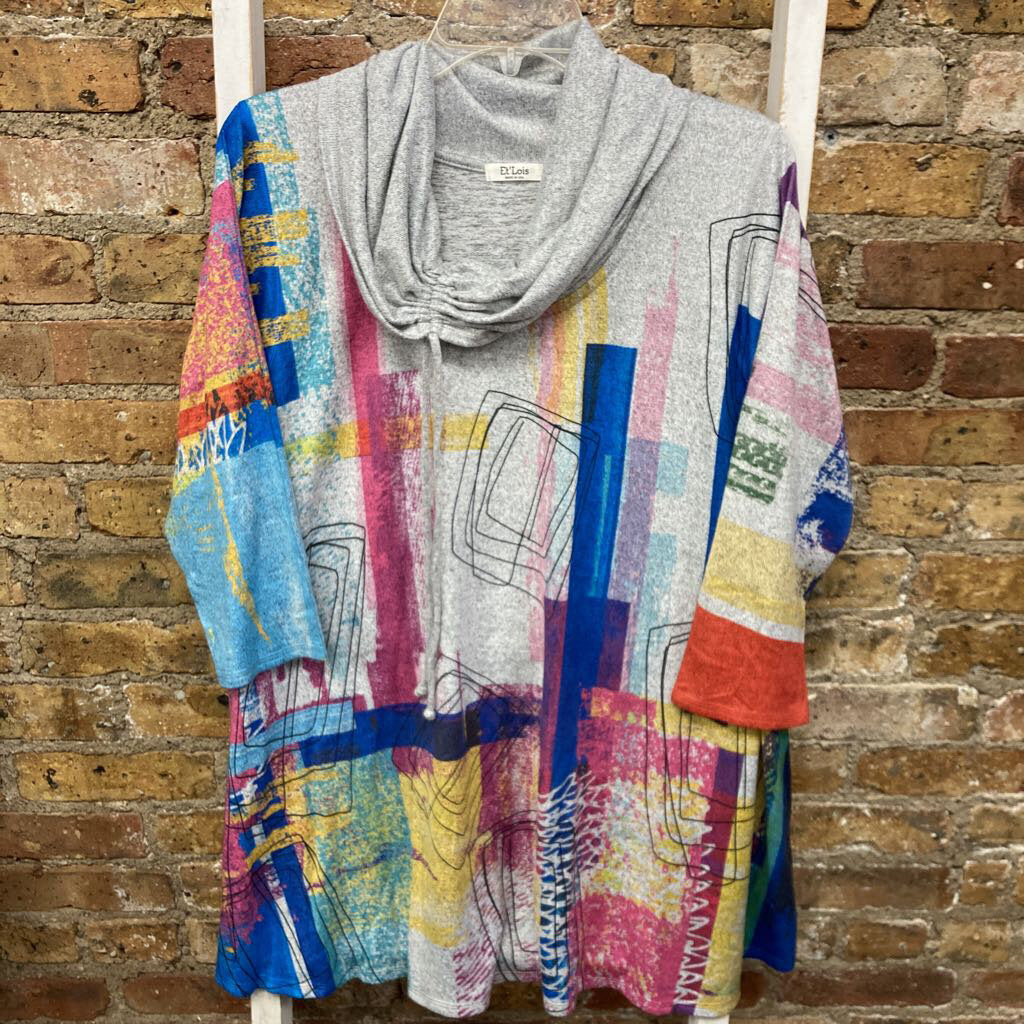 Pullover Print Cowl Neck