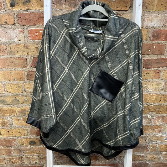 Poncho Plaid Leather Trim