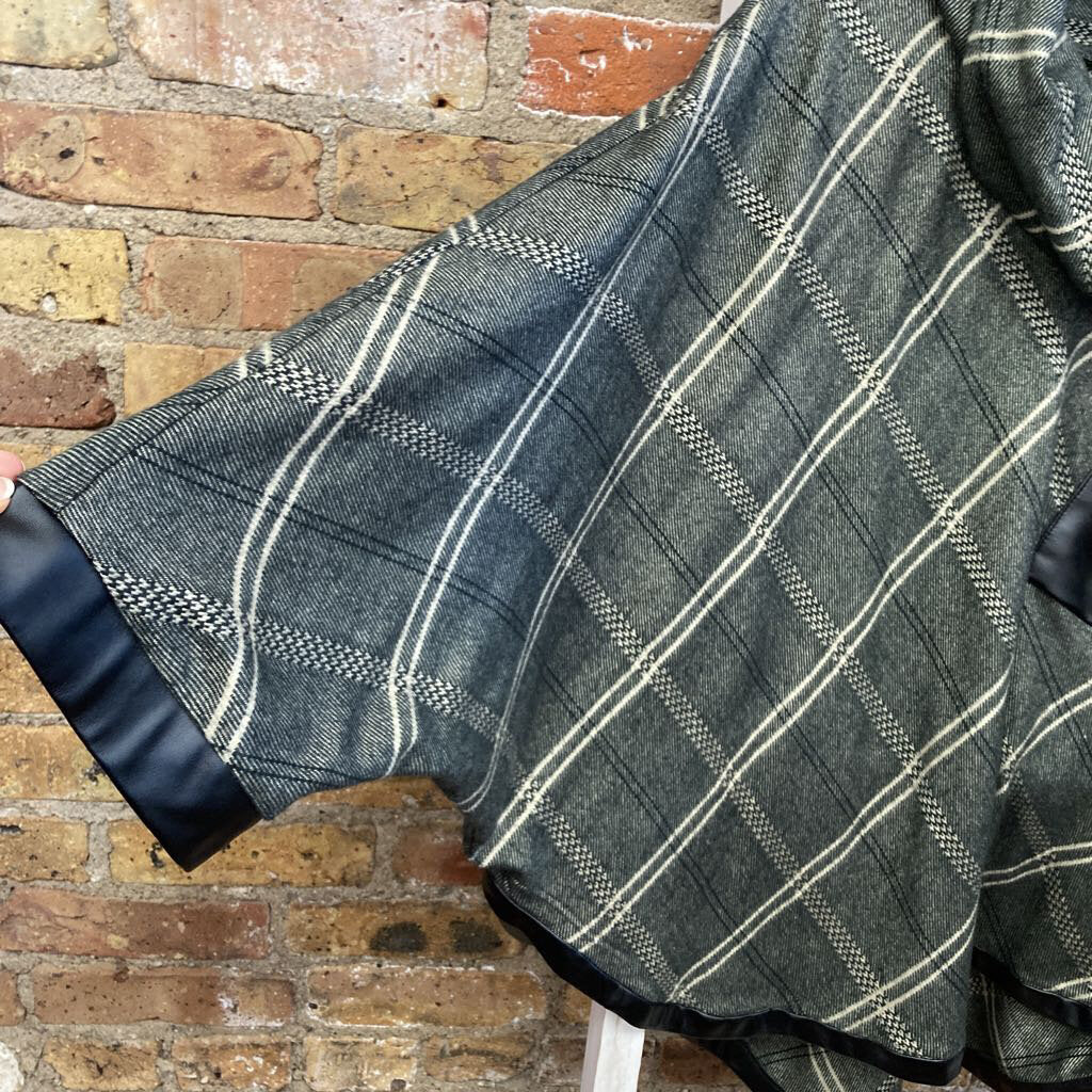 Poncho Plaid Leather Trim