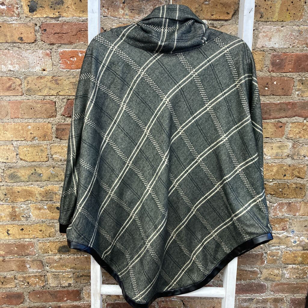 Poncho Plaid Leather Trim