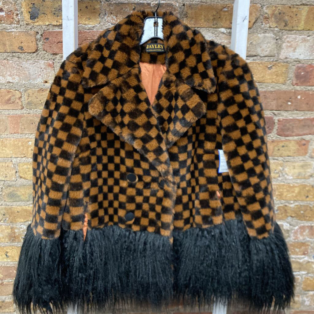 Coat Checkered Faux Fur