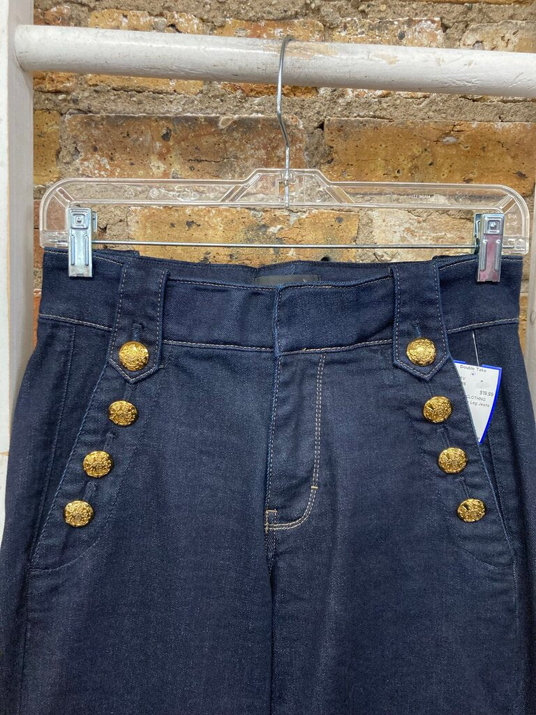 Wide Leg Jeans Gold Buttons