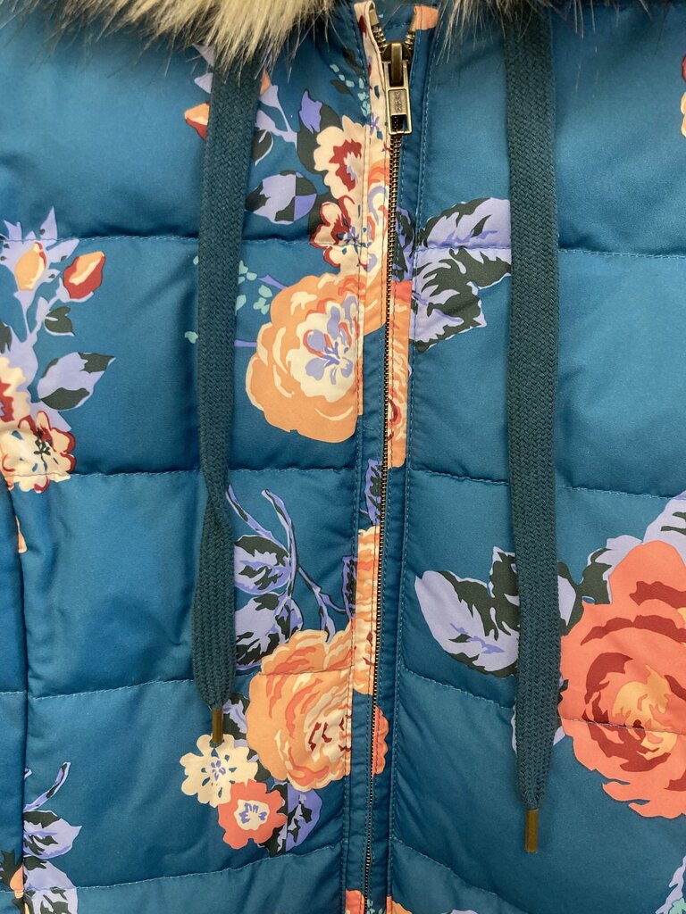 Floral Puffer Coat Faux Fur Hood