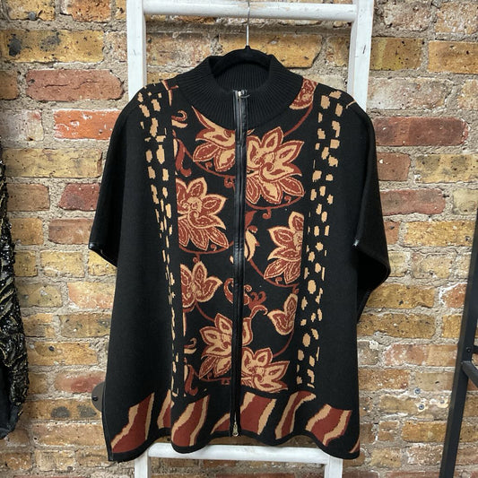 Floral Zip Up Poncho