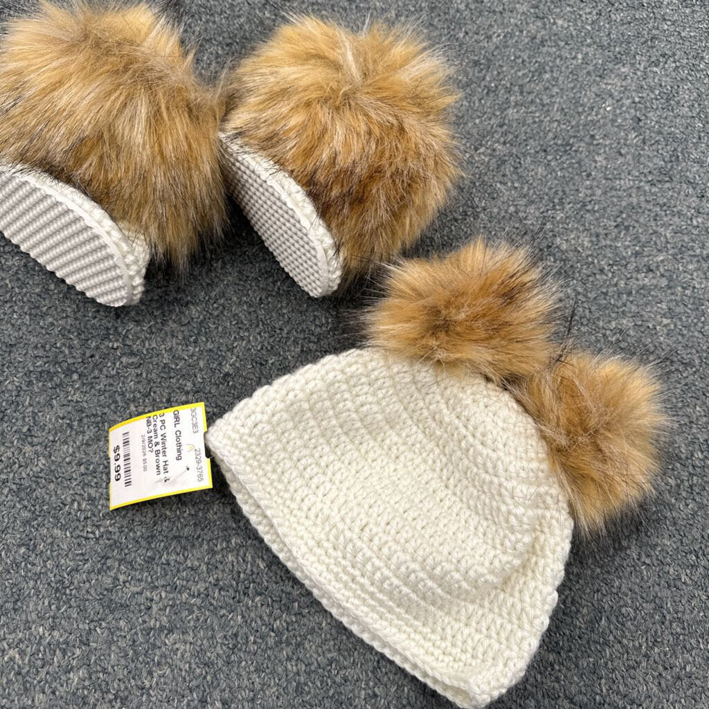 3 PC Winter Hat & Boots Faux Fur Lined