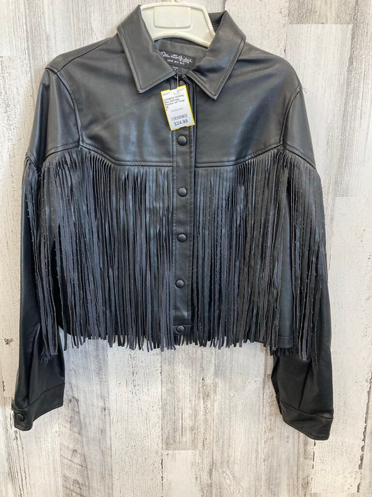 Pleather blk fringe coat