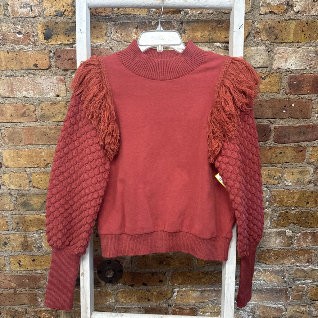 Sweater Fringed w/Bubble Textured Sleeves