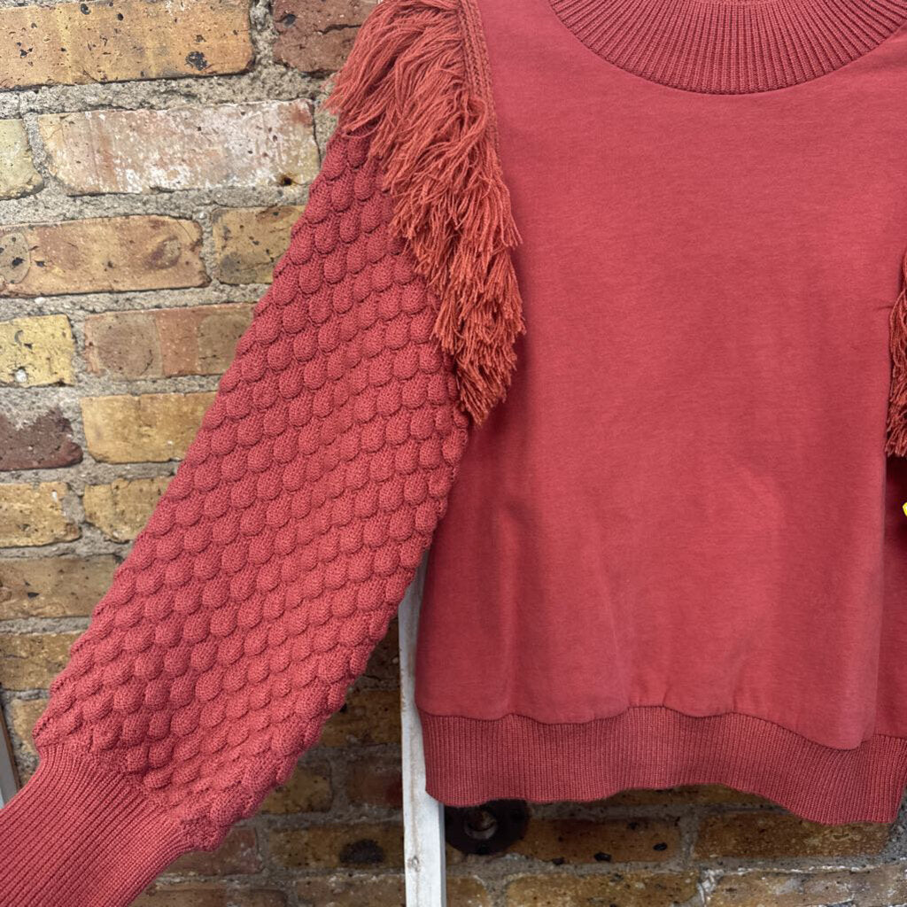 Sweater Fringed w/Bubble Textured Sleeves