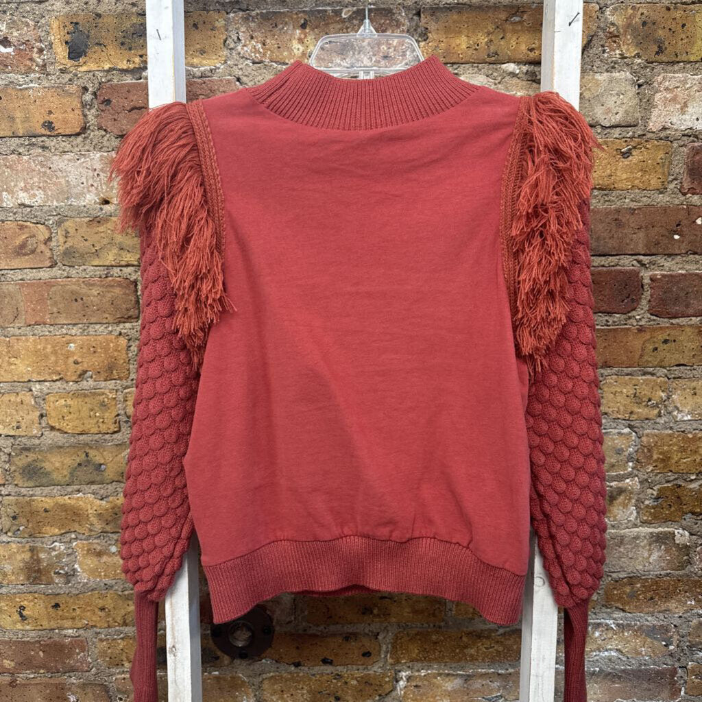 Sweater Fringed w/Bubble Textured Sleeves