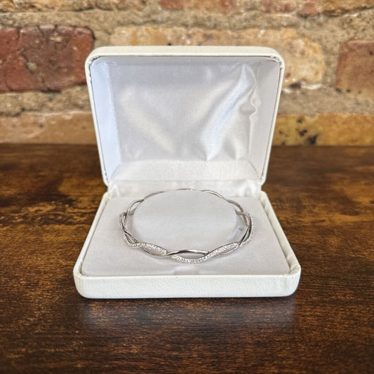 Sterling Silver Rhinestone Twist Bangle Bracelet