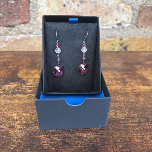 New In Box Dangle Earrings Crystal Hearts