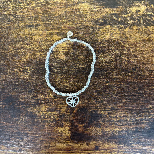 Stretch Bracelet Beads Heart Charm