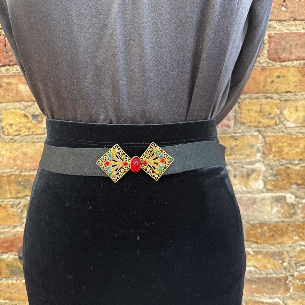 Antique 1920's Filigree Colored Rhinestones Belt