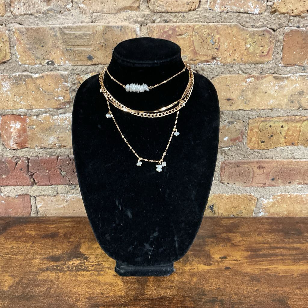 Layered Chain & Pearl Necklace Set
