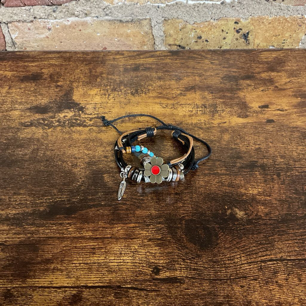 Flower & Feather Layered Bracelet