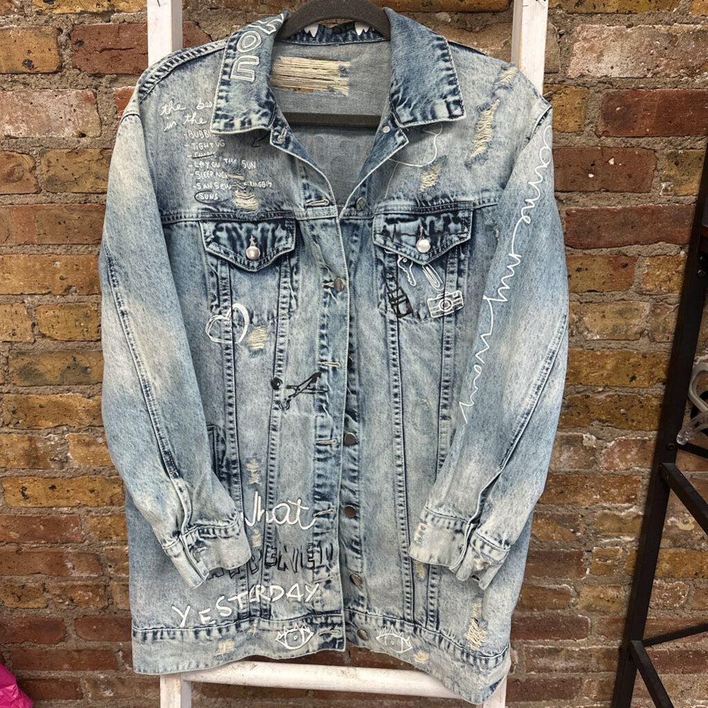 Jacket Denim Distressed Graphic