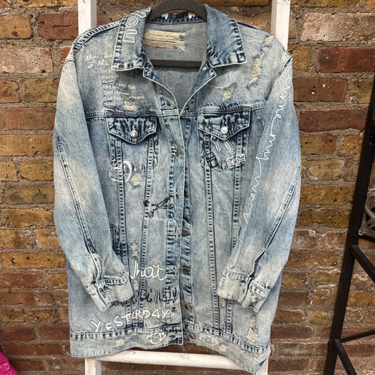 Jacket Denim Distressed Graphic