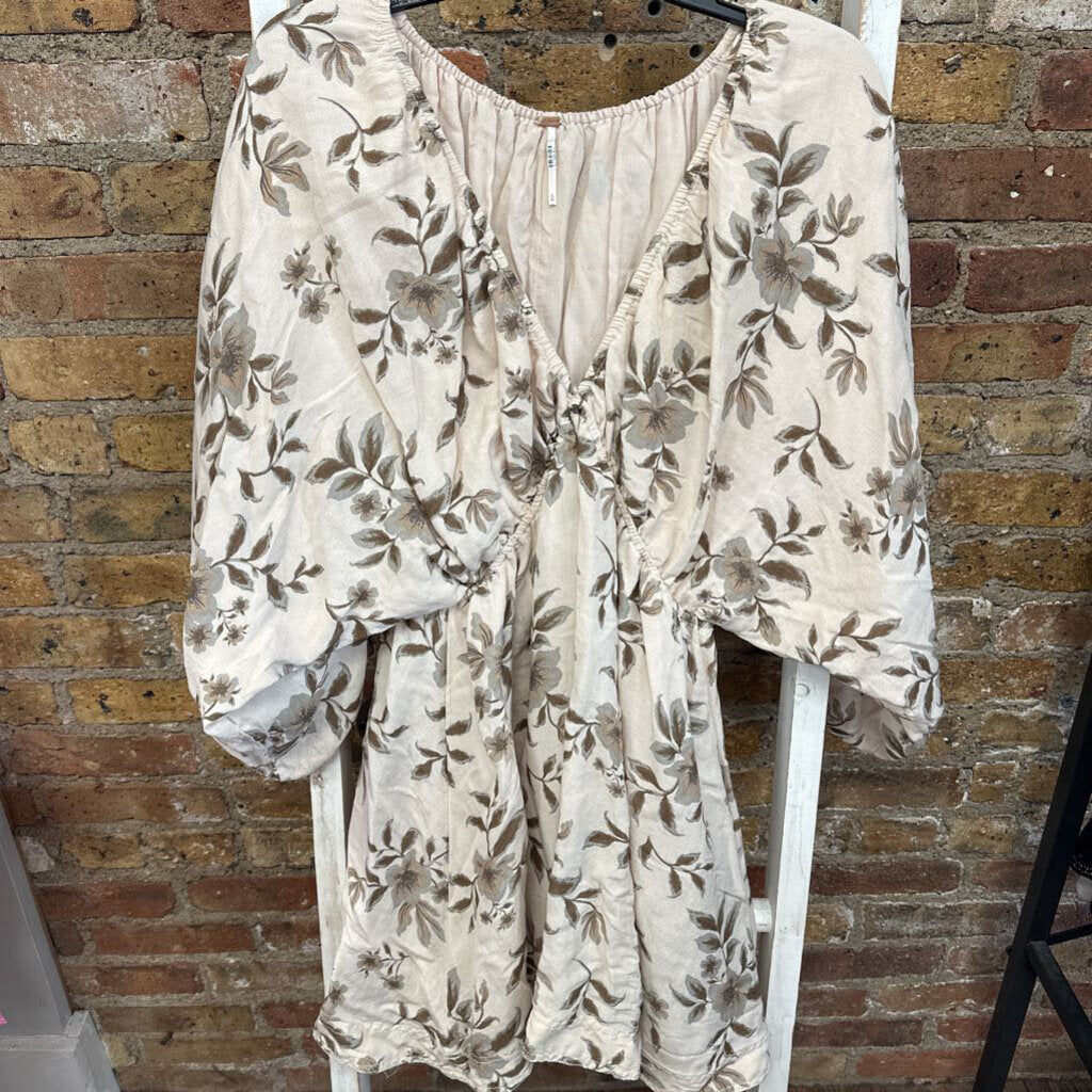 Dress Puff SS Floral Vneck